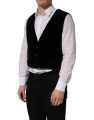 Dolce & Gabbana Black Cotton SingleBreasted Waistcoat Vest - IT56 | XXL