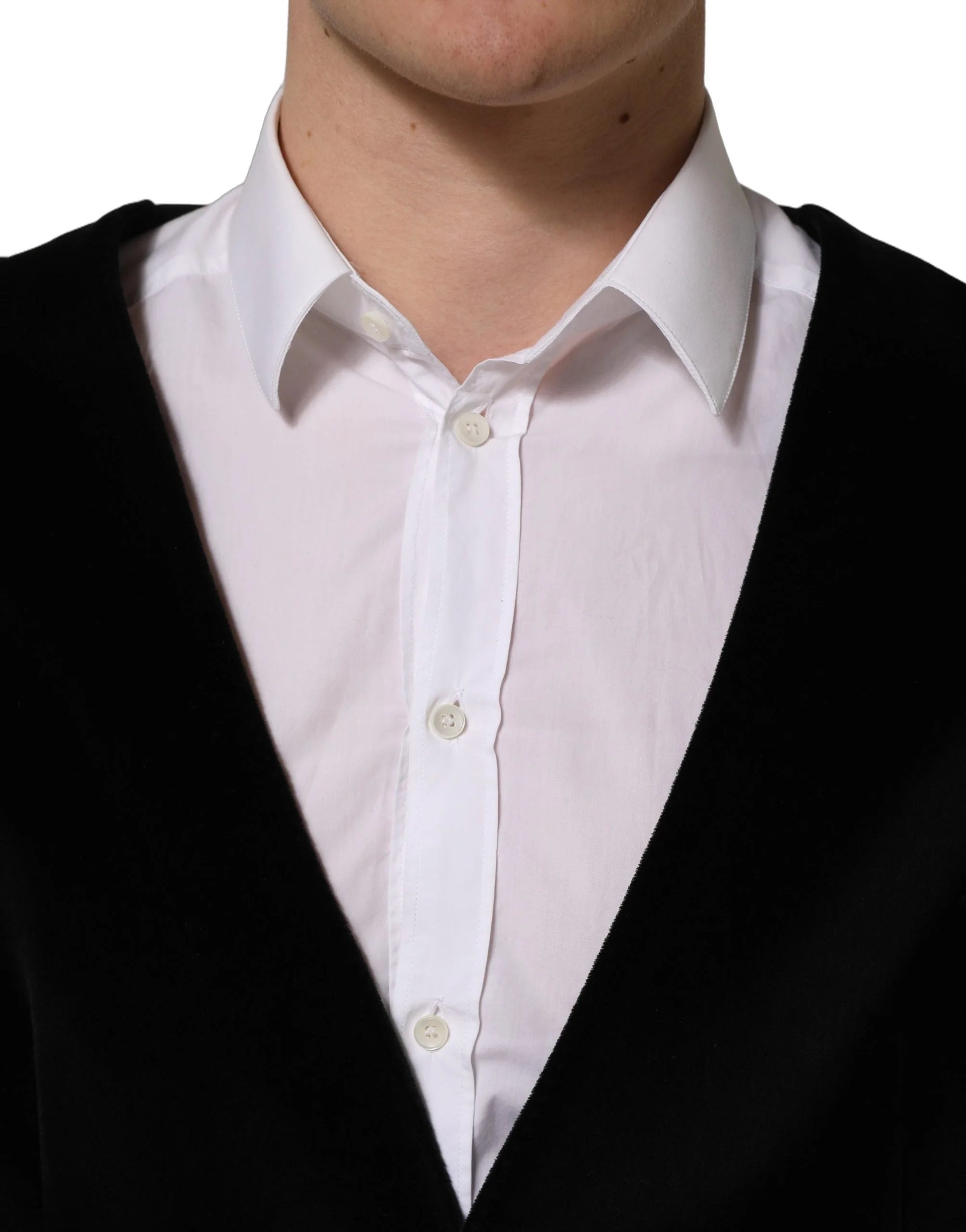 Dolce & Gabbana Black Cotton SingleBreasted Waistcoat Vest - IT56 | XXL
