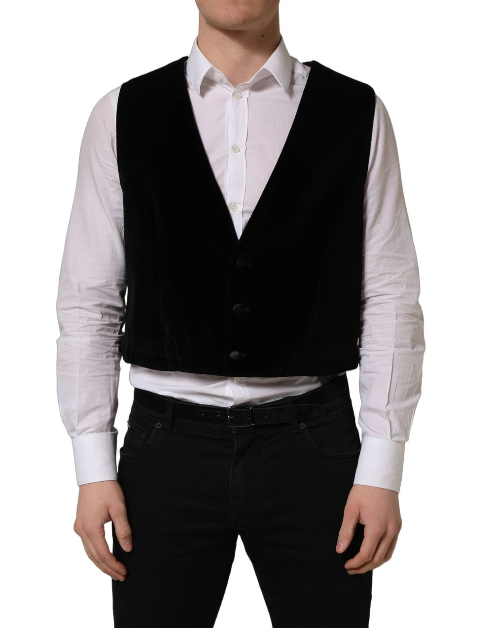 Dolce & Gabbana Black Cotton SingleBreasted Waistcoat Vest - IT56 | XXL