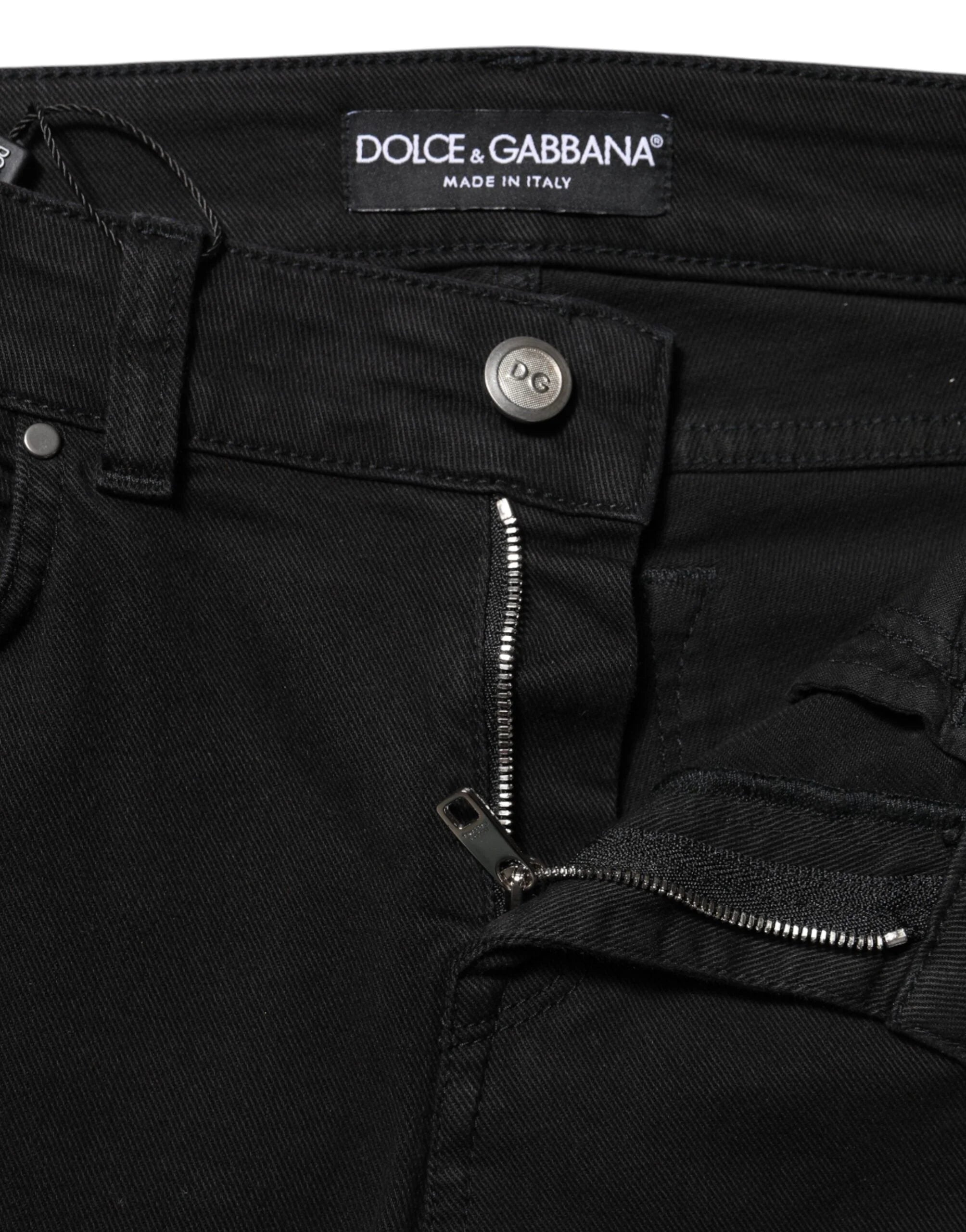 Dolce & Gabbana Black Cotton Skinny Mid Waist Denim Jeans - IT36|XXS - Jeans