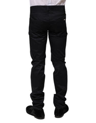 Dolce & Gabbana Black Cotton Skinny Mid Waist Pants - IT44 | XS