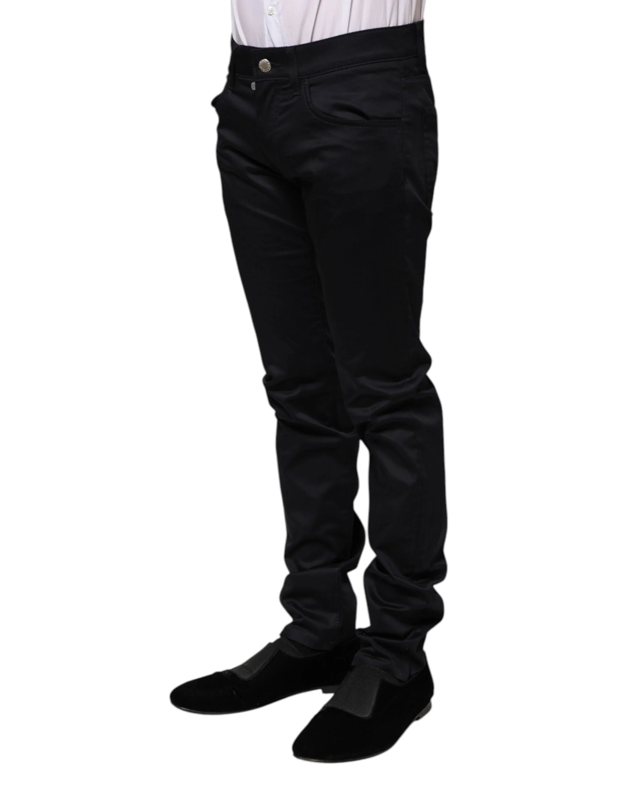 Dolce & Gabbana Black Cotton Skinny Mid Waist Pants - IT44 | XS - Trousers