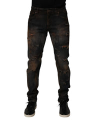 Dolce & Gabbana Black Cotton Skinny Tattered Men Denim Jeans - IT48 | M - Jeans