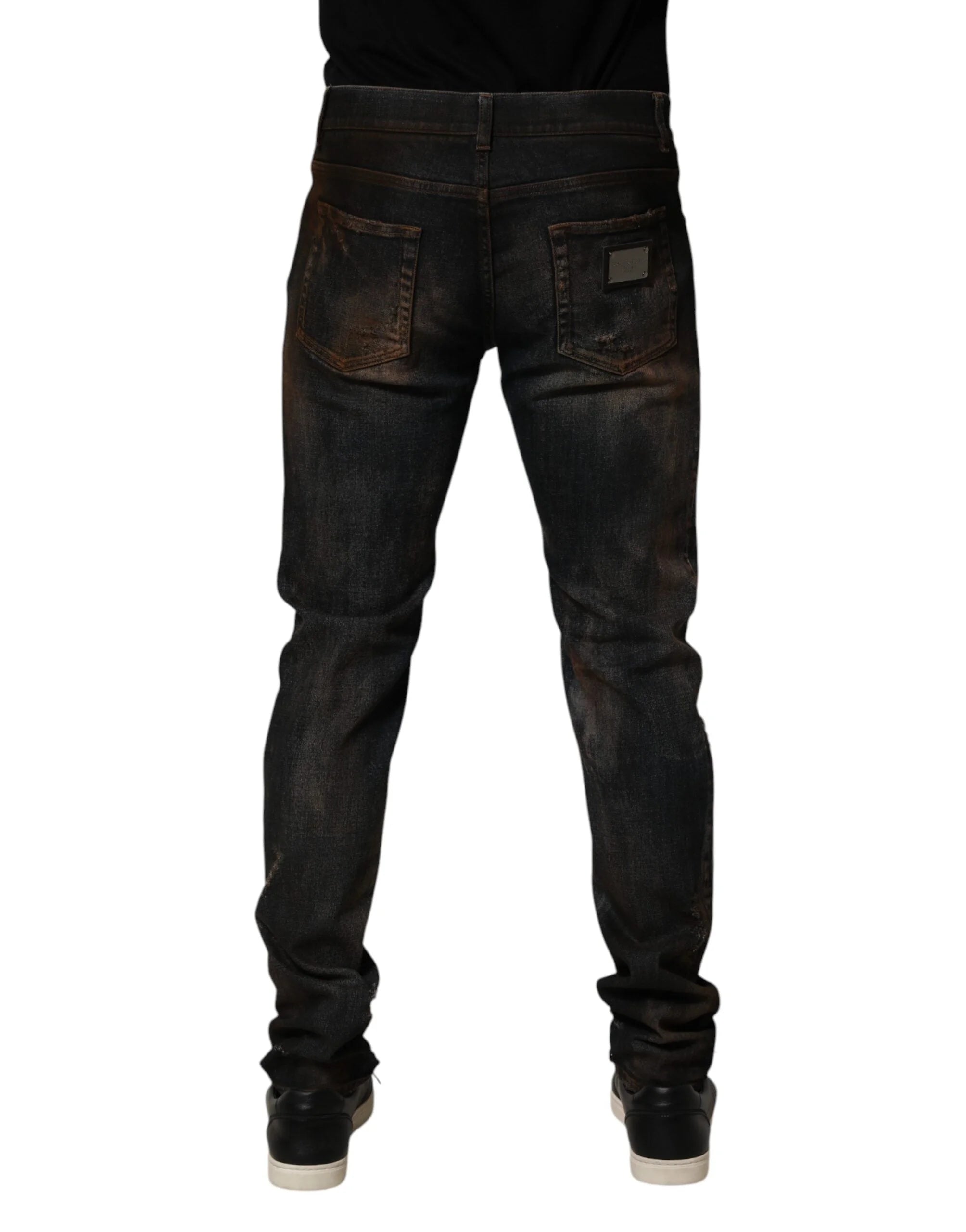 Dolce & Gabbana Black Cotton Skinny Tattered Men Denim Jeans - IT48 | M - Jeans