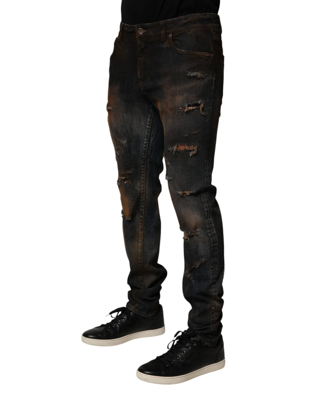 Dolce & Gabbana Black Cotton Skinny Tattered Men Denim Jeans - IT48 | M - Jeans