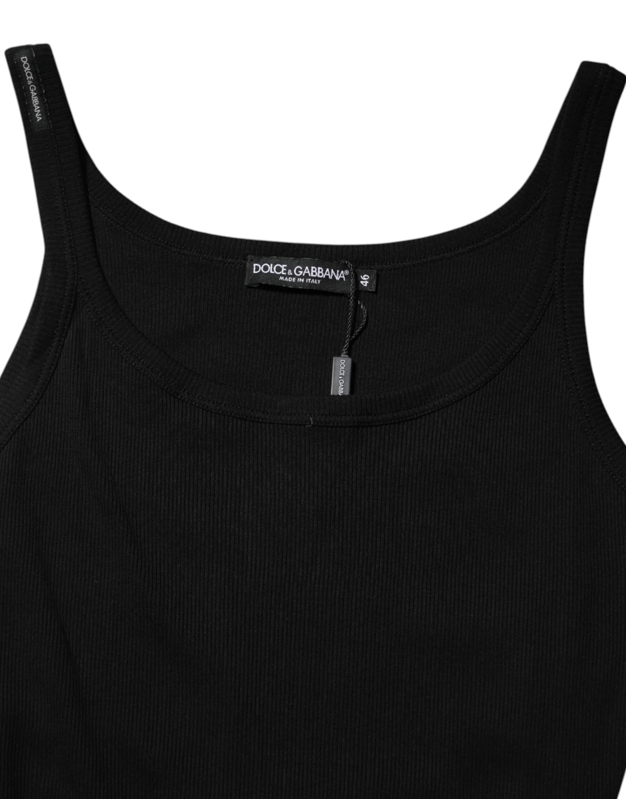 Dolce & Gabbana Black Cotton Sleeveless Women Tank Top - IT46|XL - Tank Tops