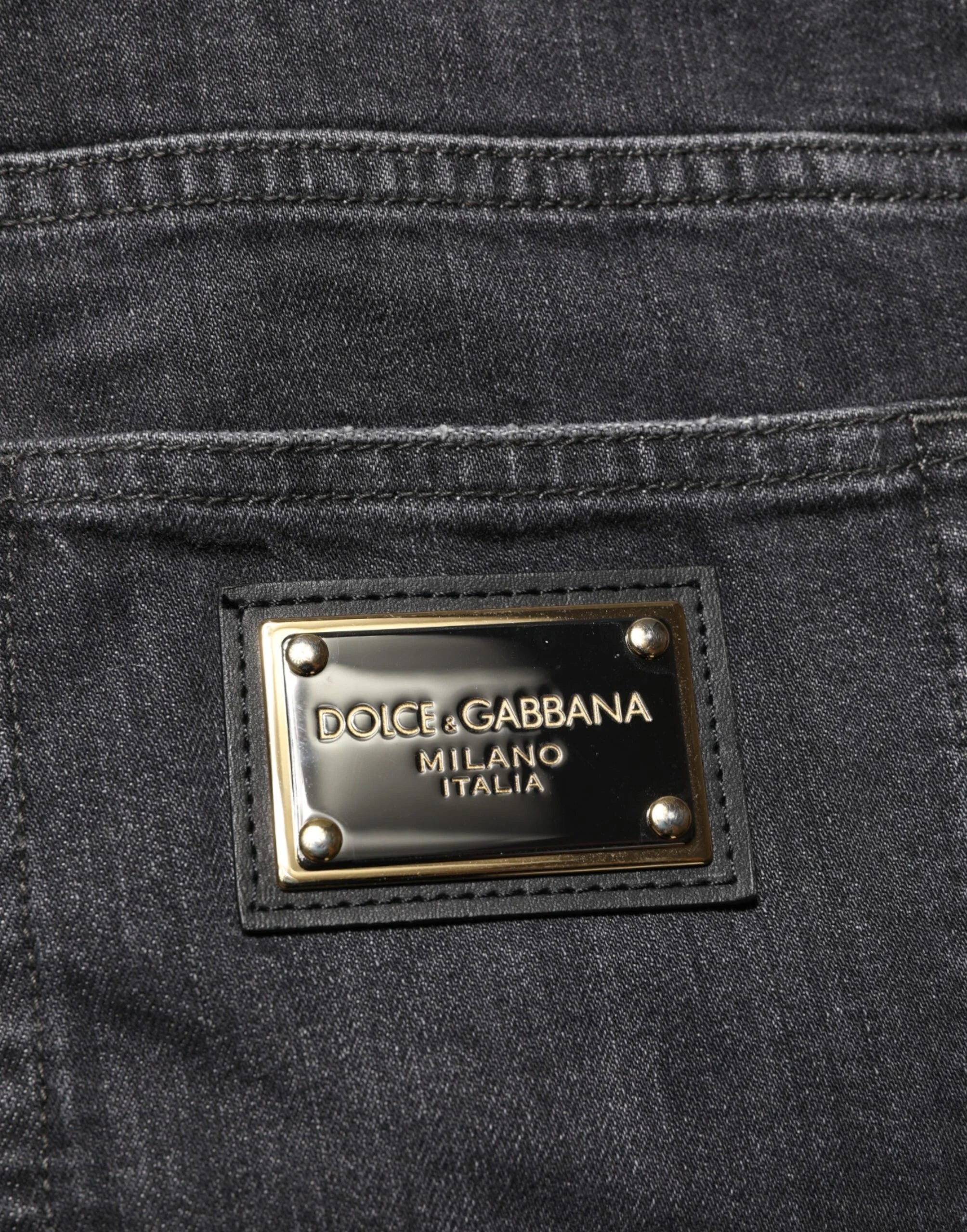Dolce & Gabbana Black Cotton Slim Fit Distressed Ripped Logo Jeans - IT56 | XXL - Jeans