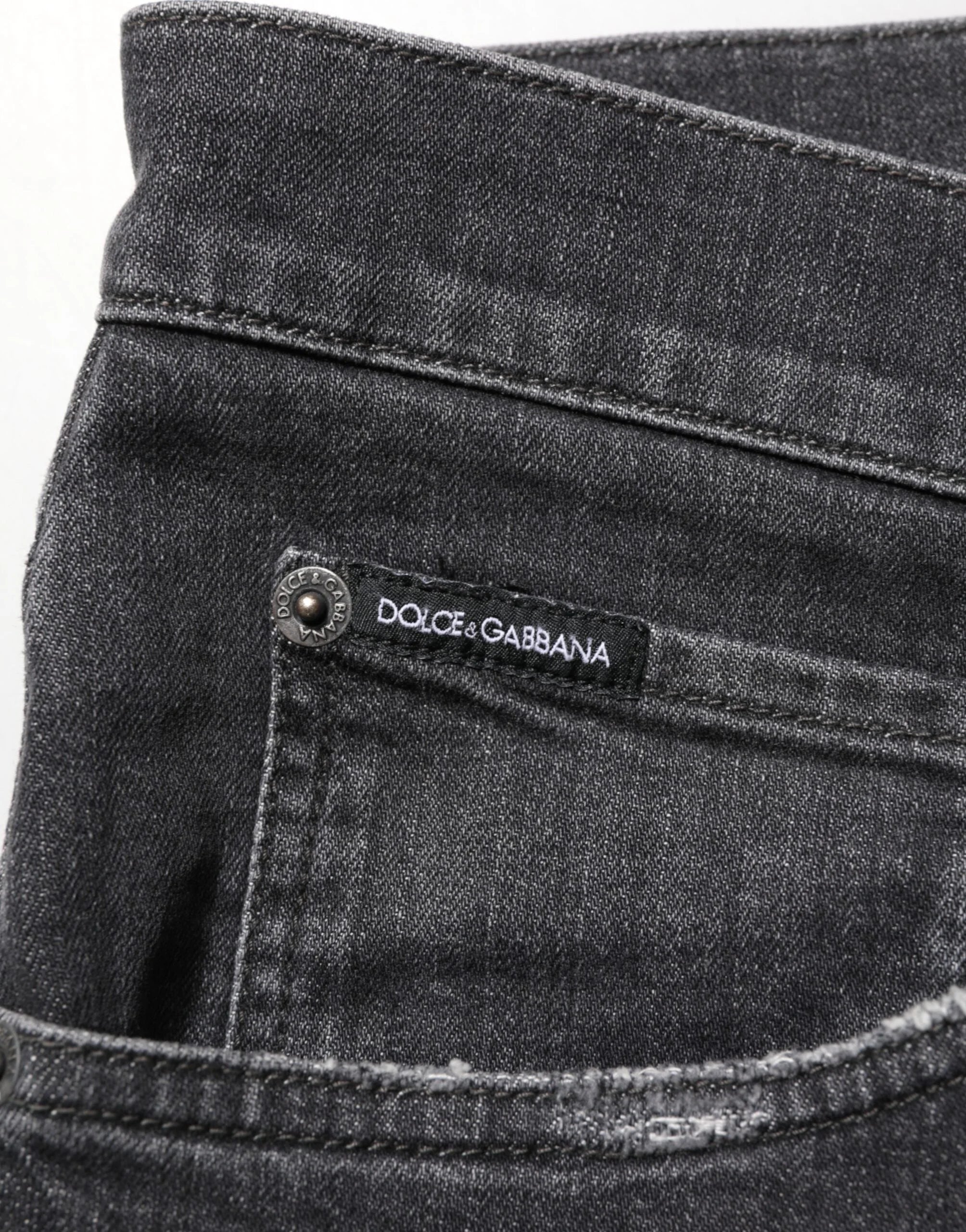 Dolce & Gabbana Black Cotton Slim Fit Distressed Ripped Logo Jeans - IT56 | XXL - Jeans