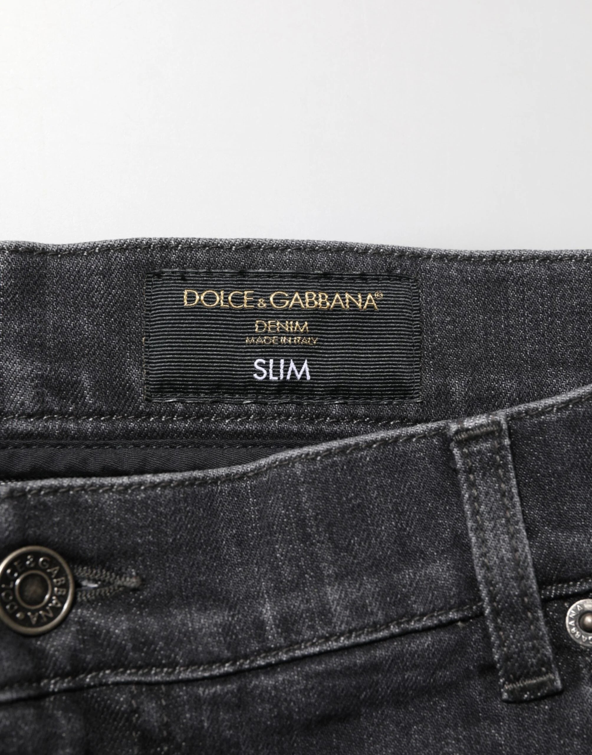 Dolce & Gabbana Black Cotton Slim Fit Distressed Ripped Logo Jeans - IT56 | XXL - Jeans