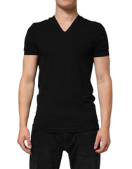 Dolce & Gabbana Black Cotton Slim Fit Men V-Neck Shirt T-shirt - IT4 | S - T-Shirts