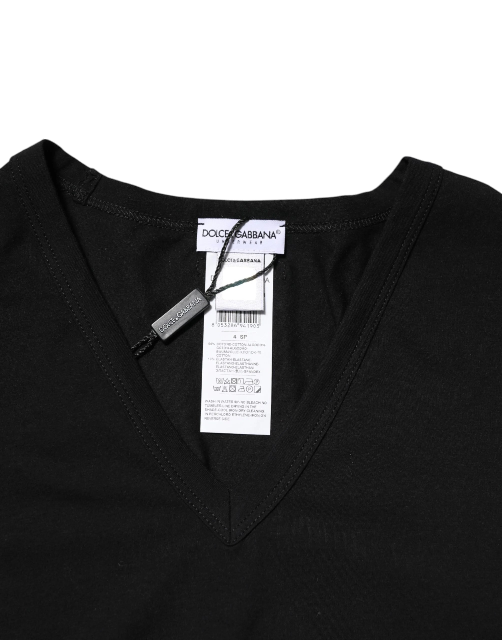Dolce & Gabbana Black Cotton Slim Fit Men V-Neck Shirt T-shirt - IT4 | S - T-Shirts