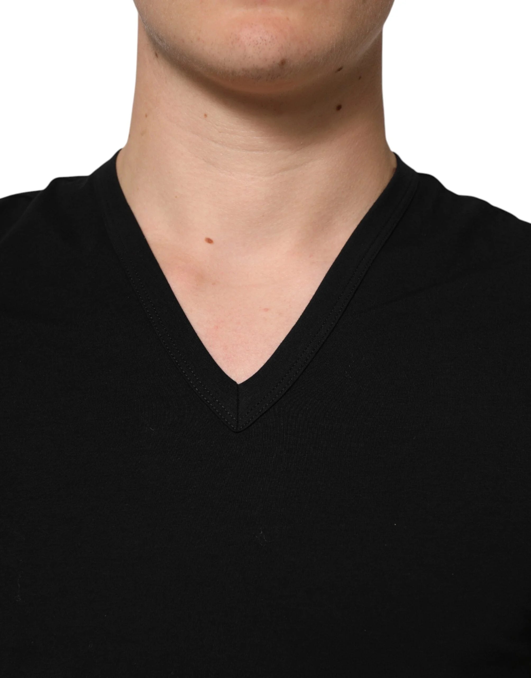 Dolce & Gabbana Black Cotton Slim Fit Men V-Neck Shirt T-shirt - IT4 | S - T-Shirts