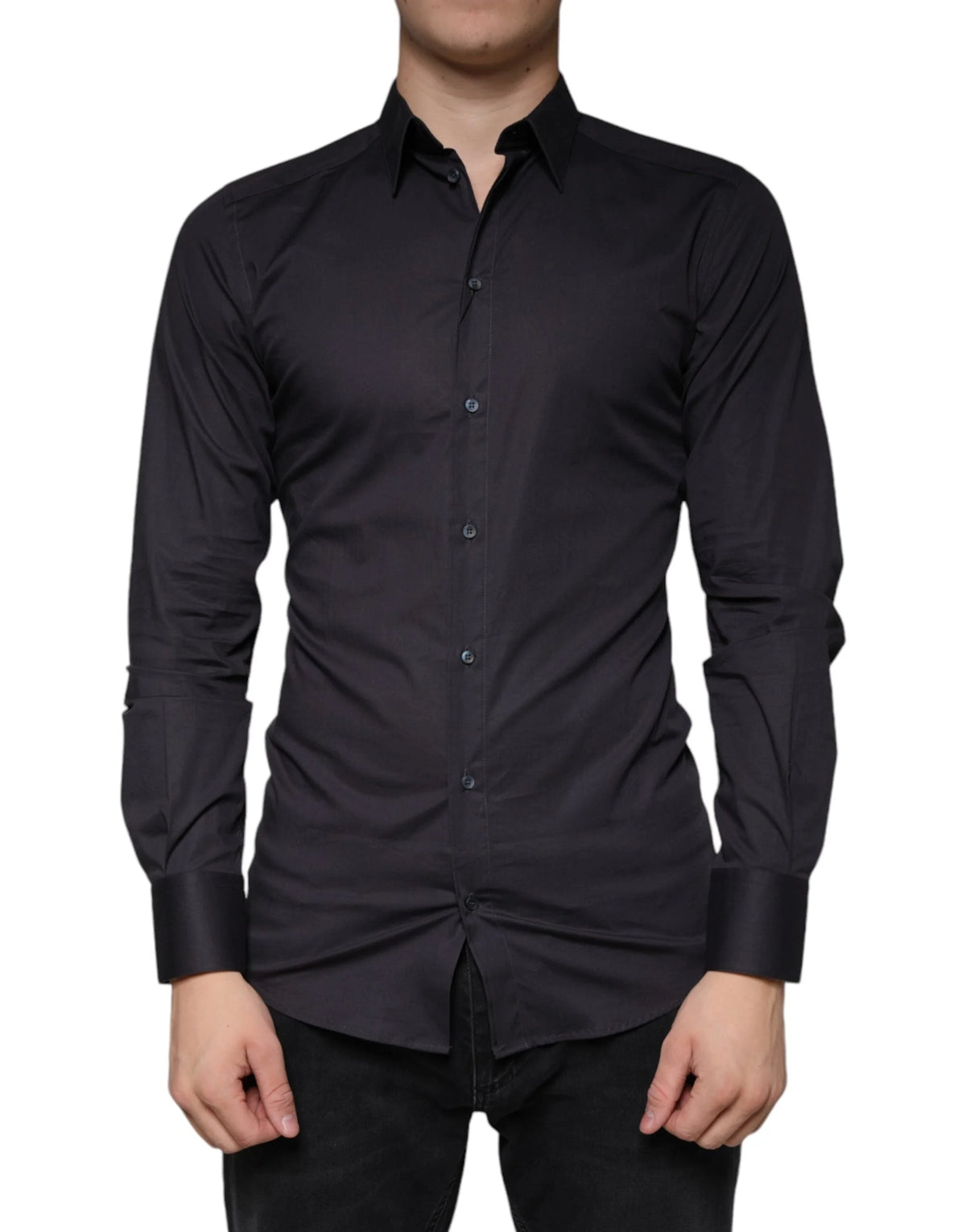 Dolce & Gabbana Black Cotton Stretch Dress GOLD Formal Shirt - IT38 | XS - Shirts