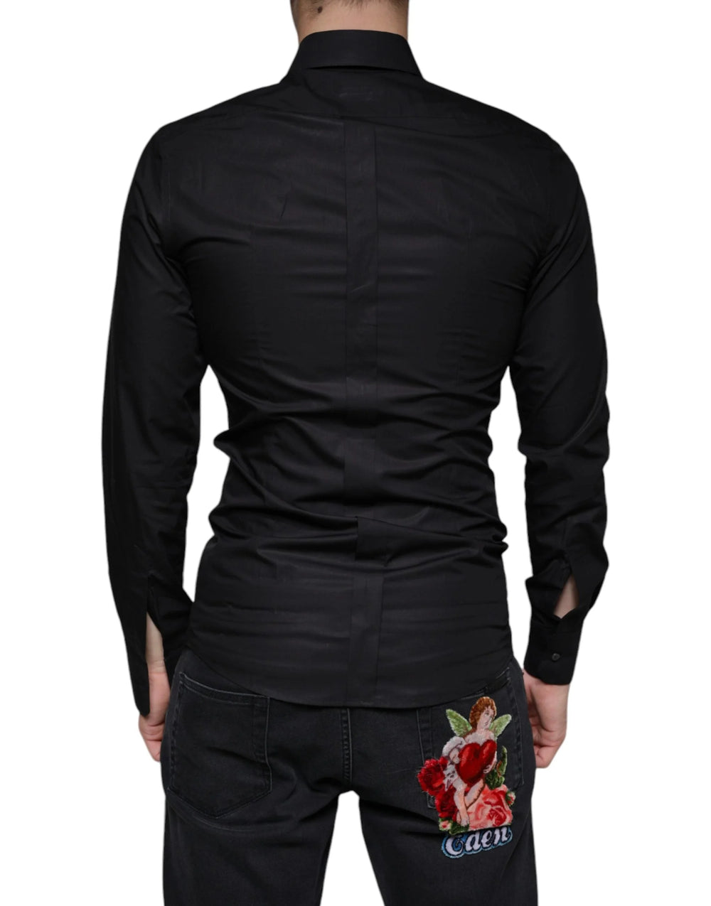 Dolce & Gabbana Black Cotton Stretch Dress GOLD Formal Shirt - IT38 | XS - Shirts