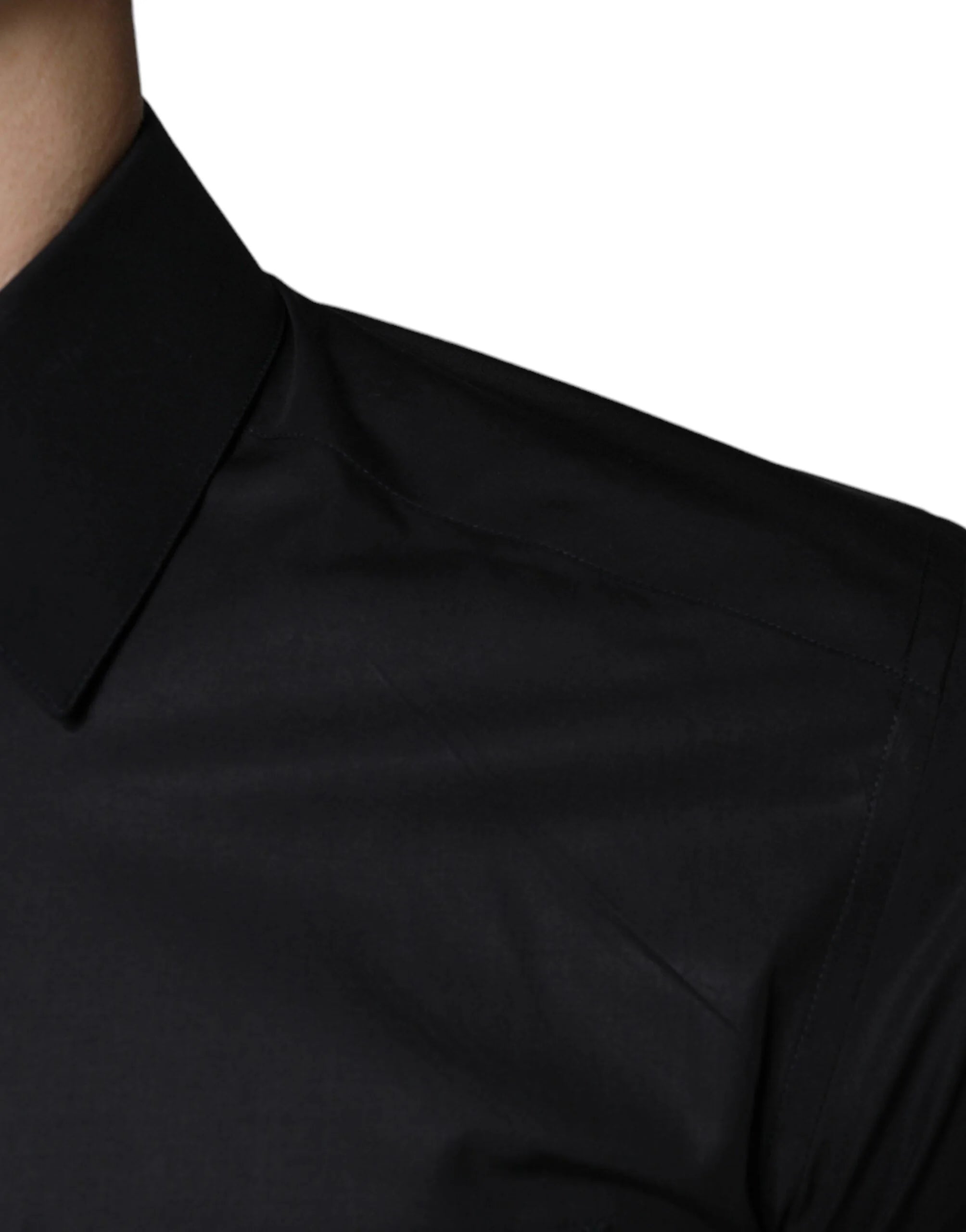 Dolce & Gabbana Black Cotton Stretch Dress GOLD Formal Shirt - IT38 | XS - Shirts