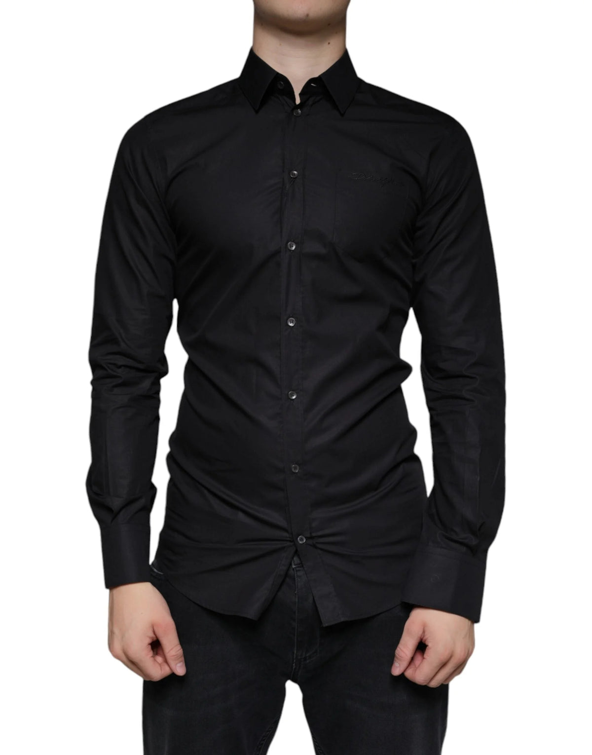 Dolce & Gabbana Black Cotton Stretch Dress GOLD Formal Shirt - IT38 | XS - Shirts