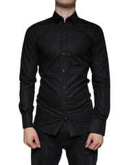 Dolce & Gabbana Black Cotton Stretch Dress GOLD Formal Shirt - IT38 | XS - Shirts