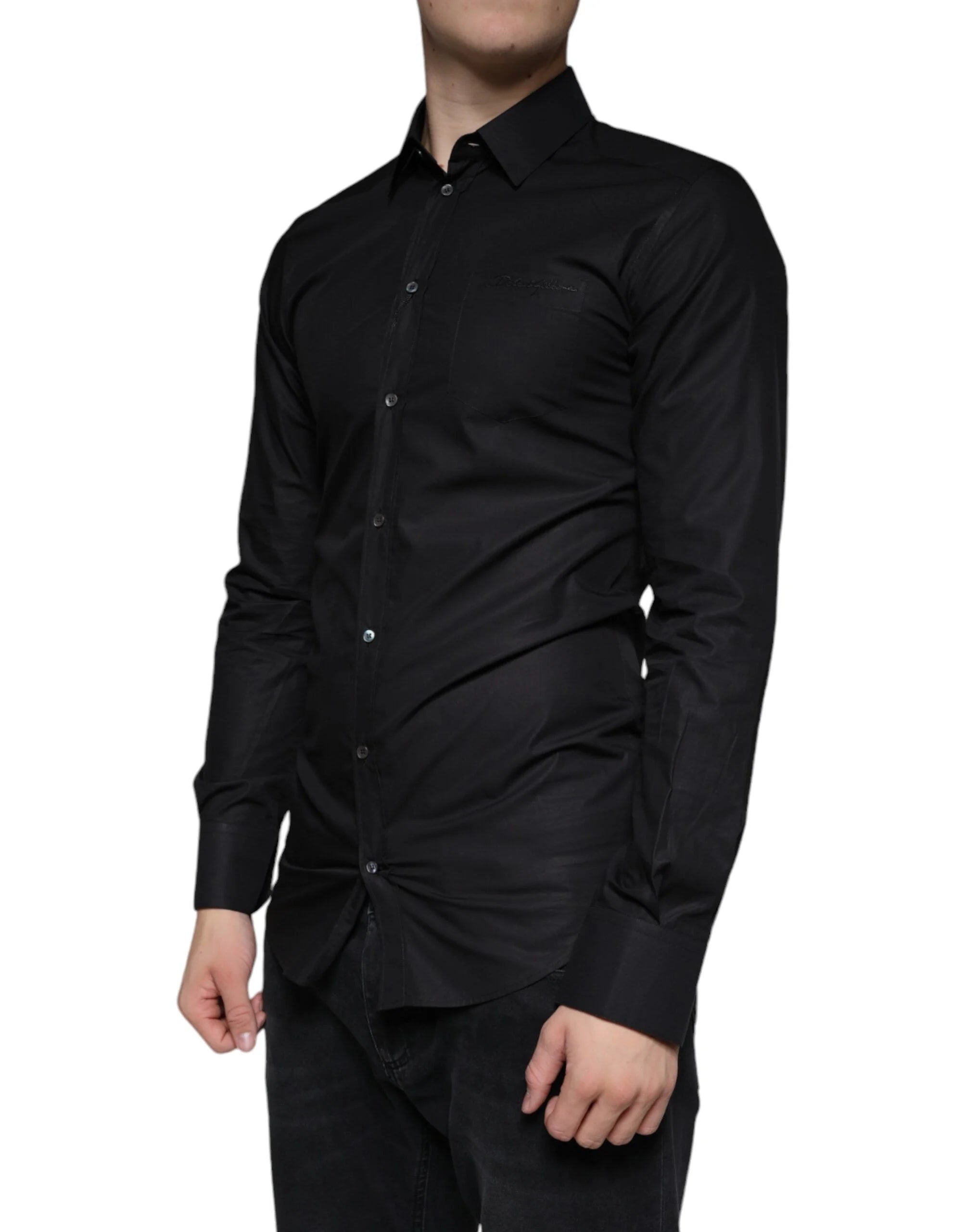 Dolce & Gabbana Black Cotton Stretch Dress GOLD Formal Shirt - IT38 | XS - Shirts