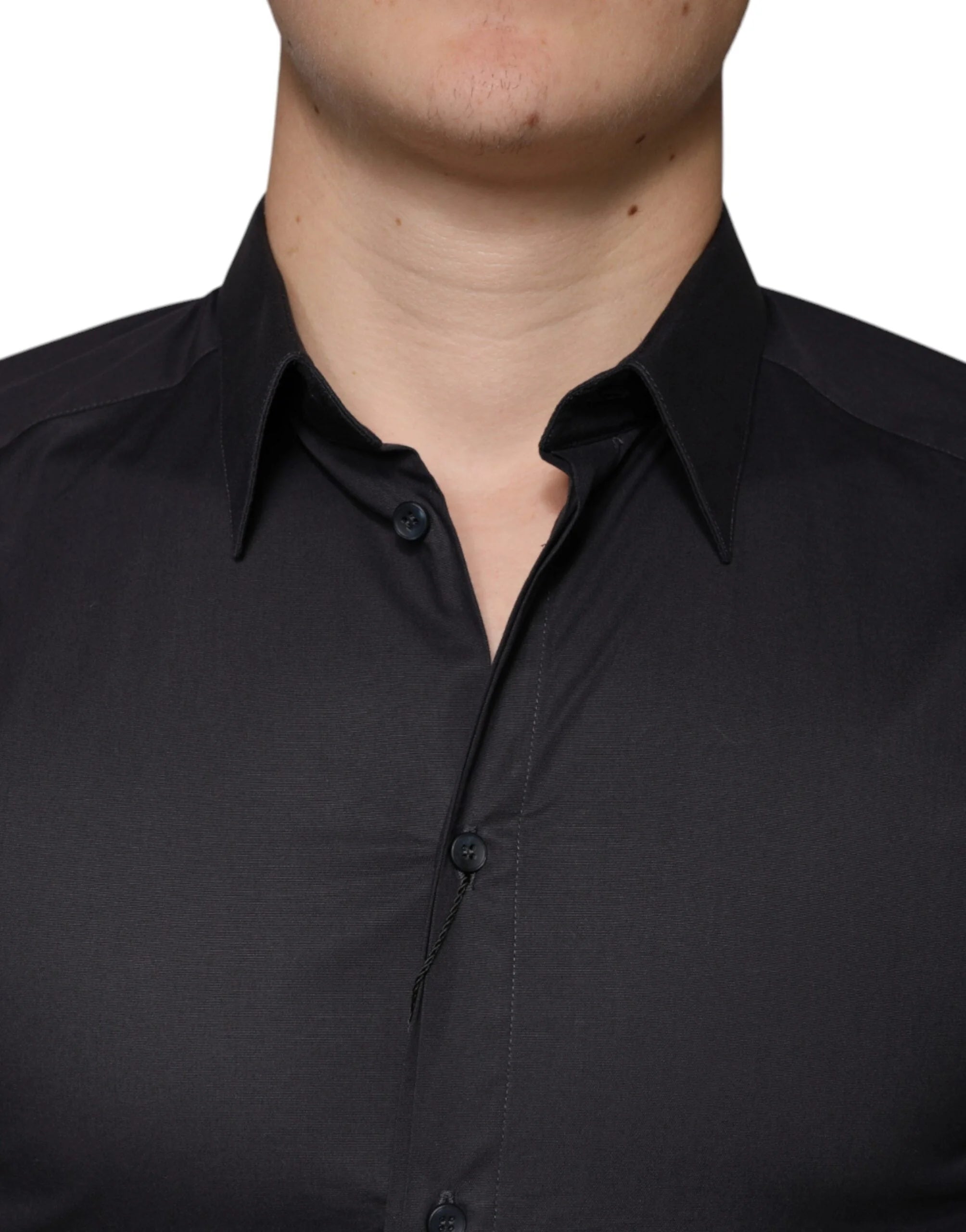 Dolce & Gabbana Black Cotton Stretch Dress GOLD Formal Shirt - IT38 | XS - Shirts