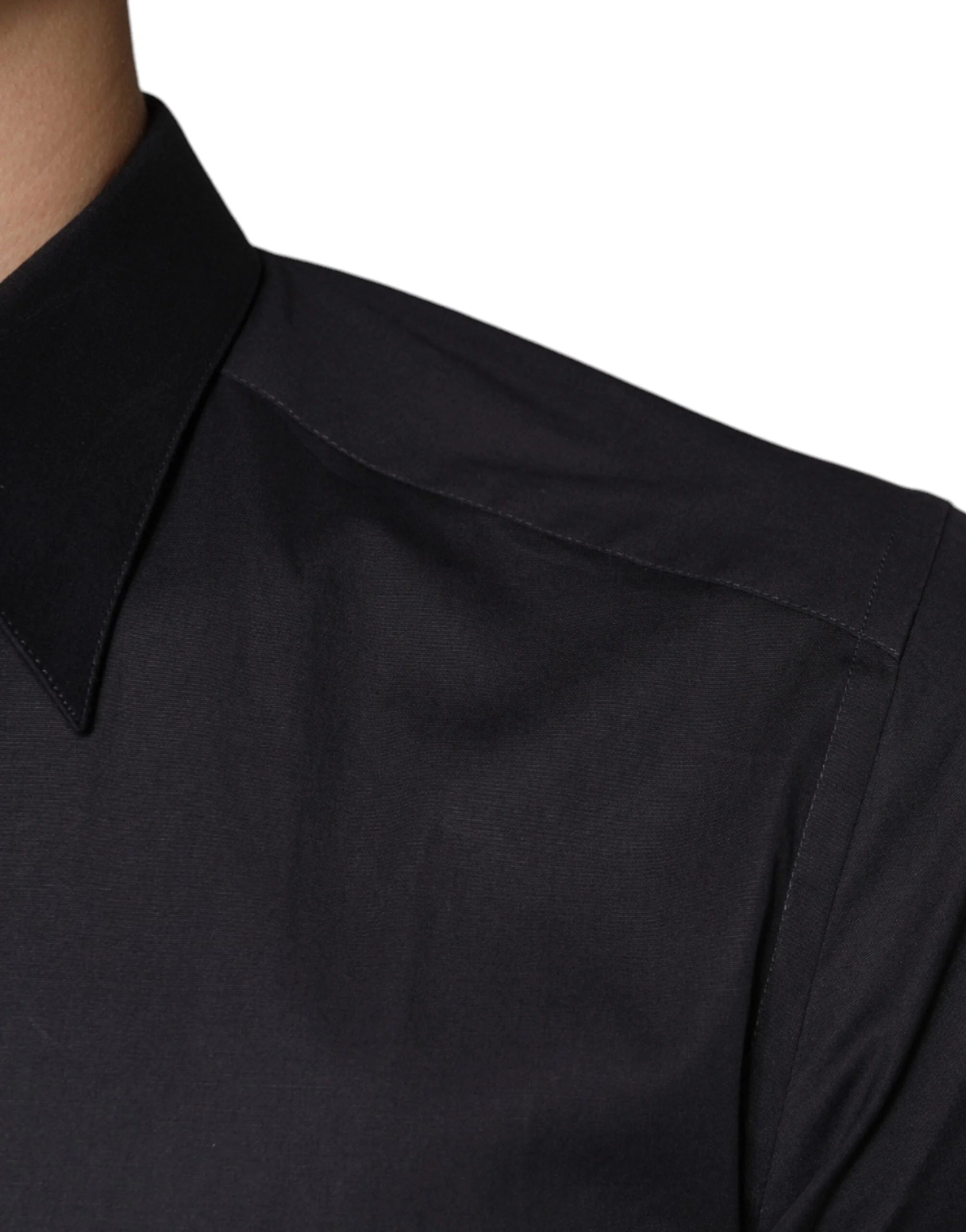 Dolce & Gabbana Black Cotton Stretch Dress GOLD Formal Shirt - IT38 | XS - Shirts