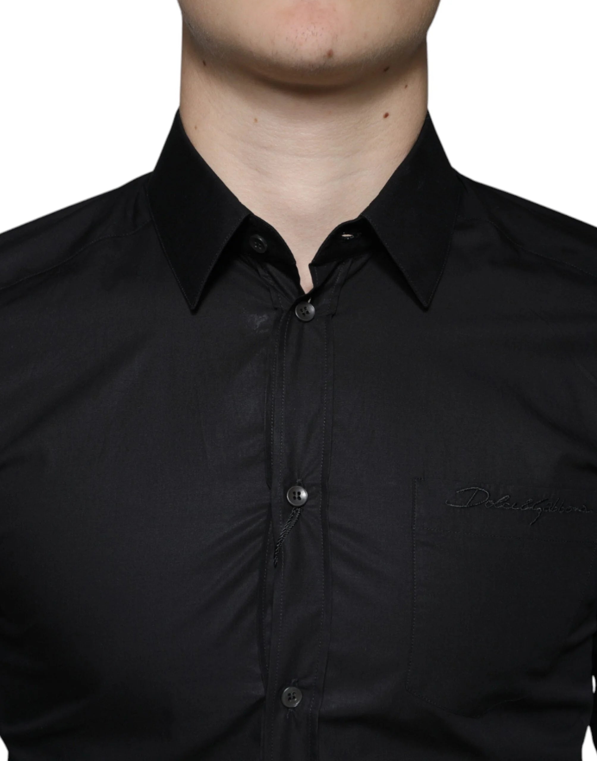 Dolce & Gabbana Black Cotton Stretch Dress GOLD Formal Shirt - IT38 | XS - Shirts