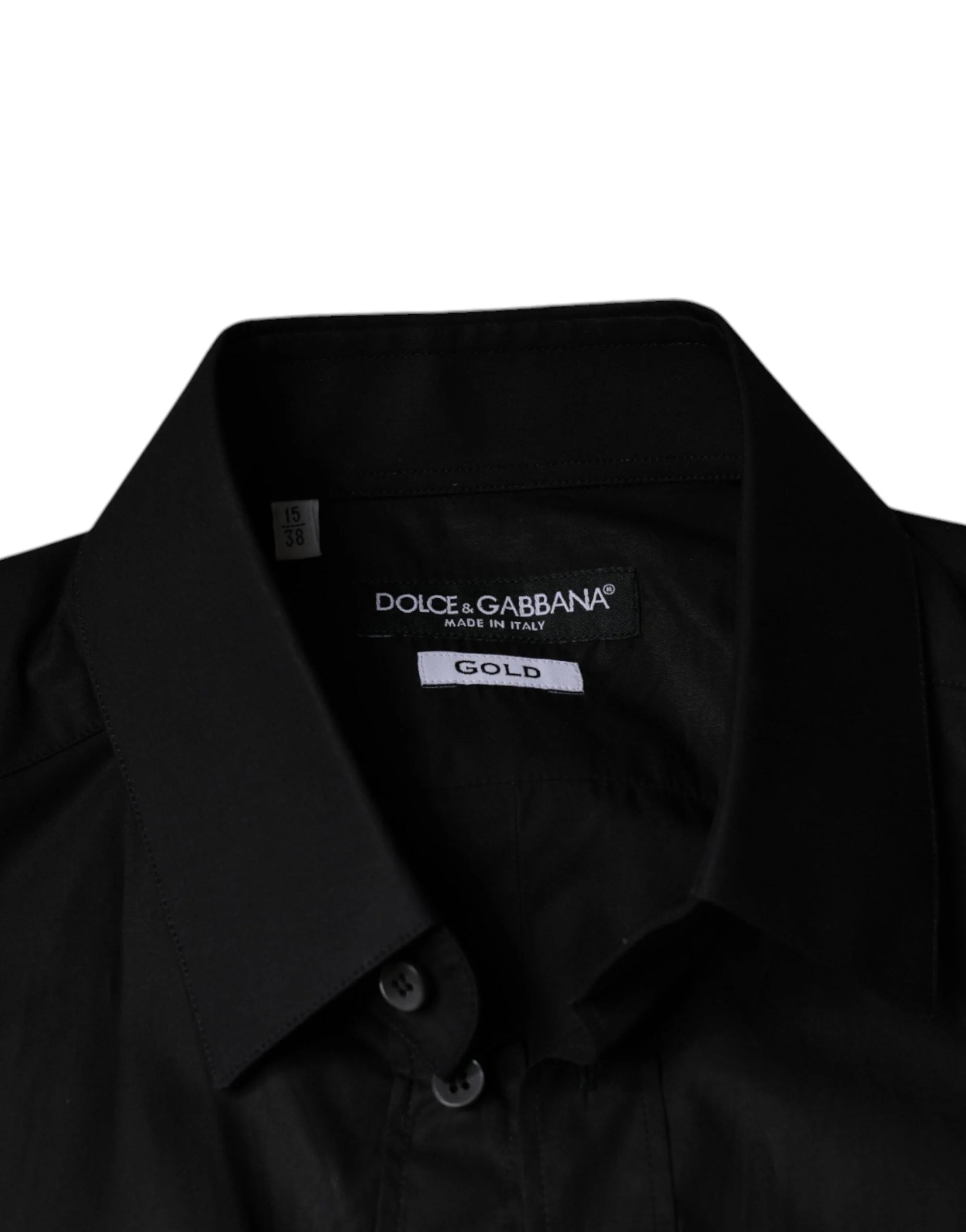 Dolce & Gabbana Black Cotton Stretch Dress GOLD Formal Shirt - IT38 | XS - Shirts
