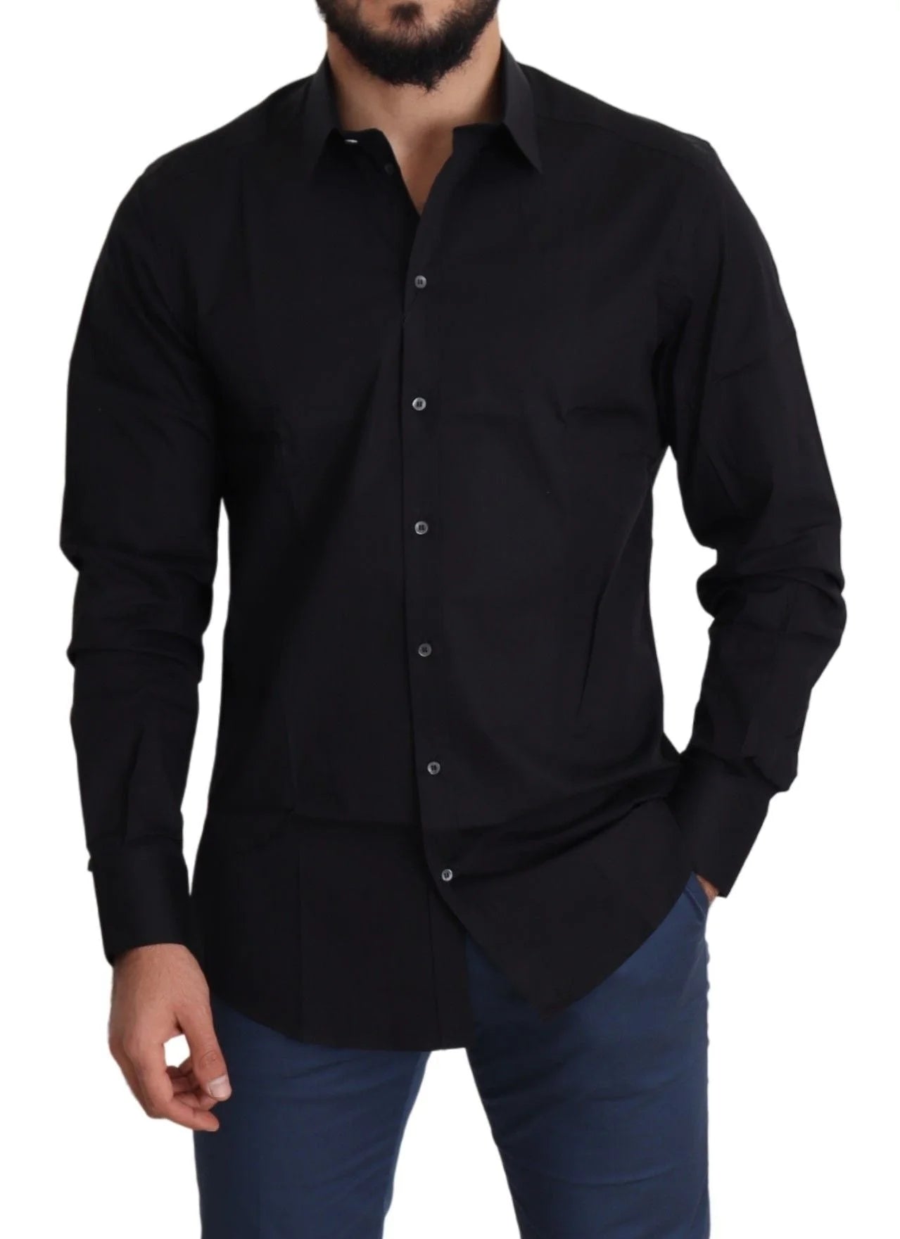 Dolce & Gabbana Black Cotton Stretch Formal GOLD Dress Shirt - IT38 | XS - Shirts