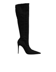 Dolce & Gabbana Black Cotton Stretch High Heels Boots Shoes - EU39/US8.5