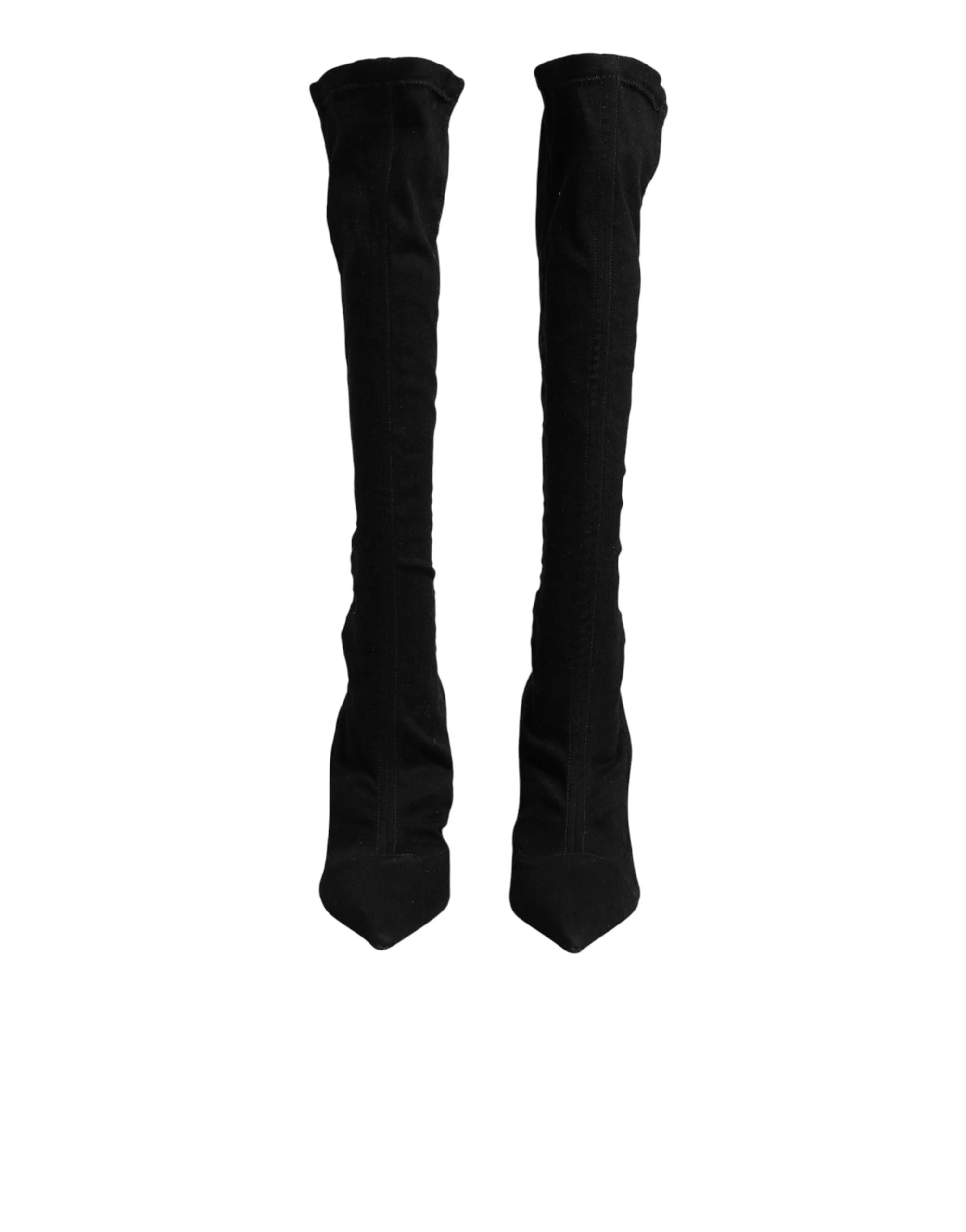 Dolce & Gabbana Black Cotton Stretch High Heels Boots Shoes - EU39/US8.5