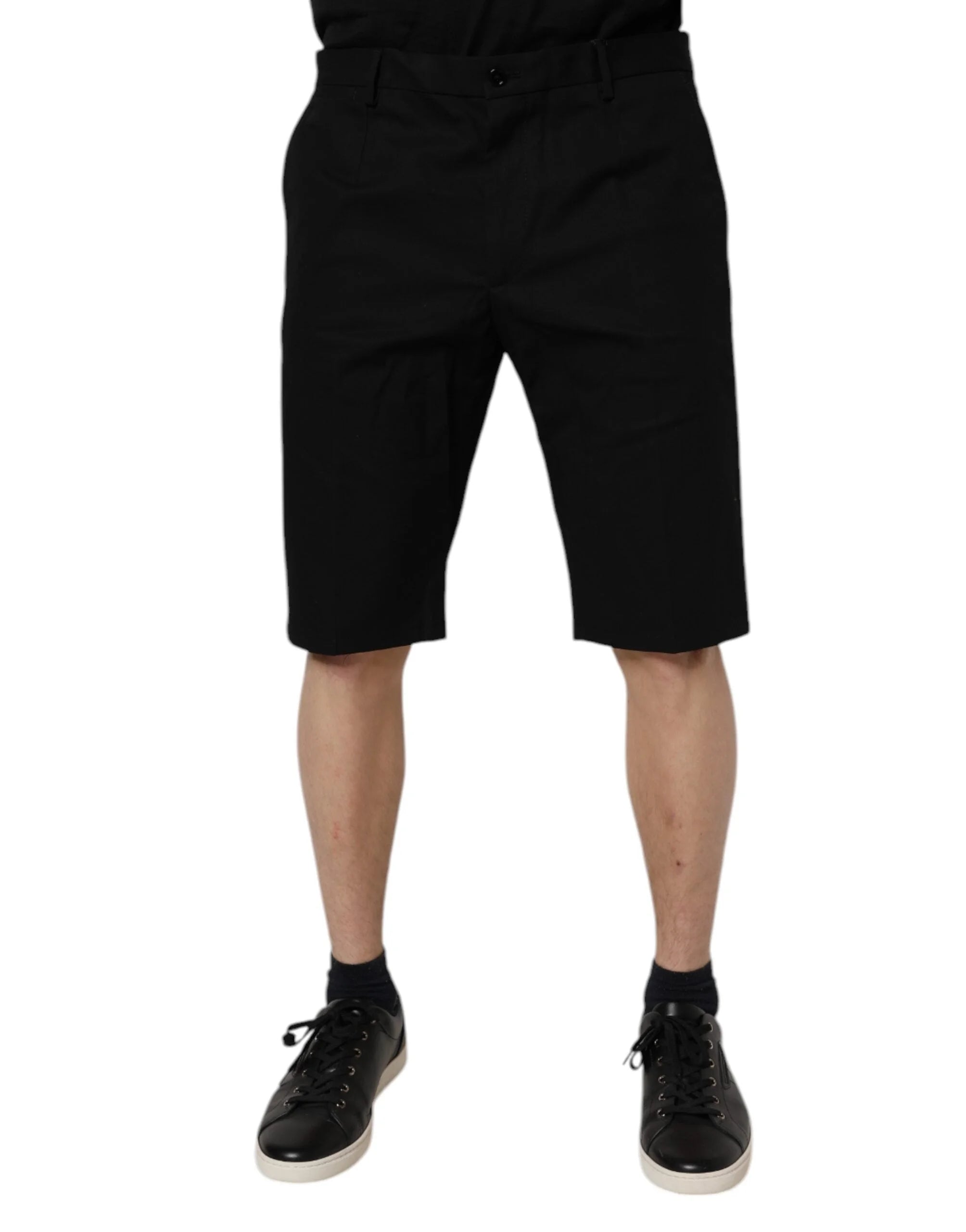 Dolce & Gabbana Black Cotton Stretch Mid Waist Bermuda Shorts - Bermudas