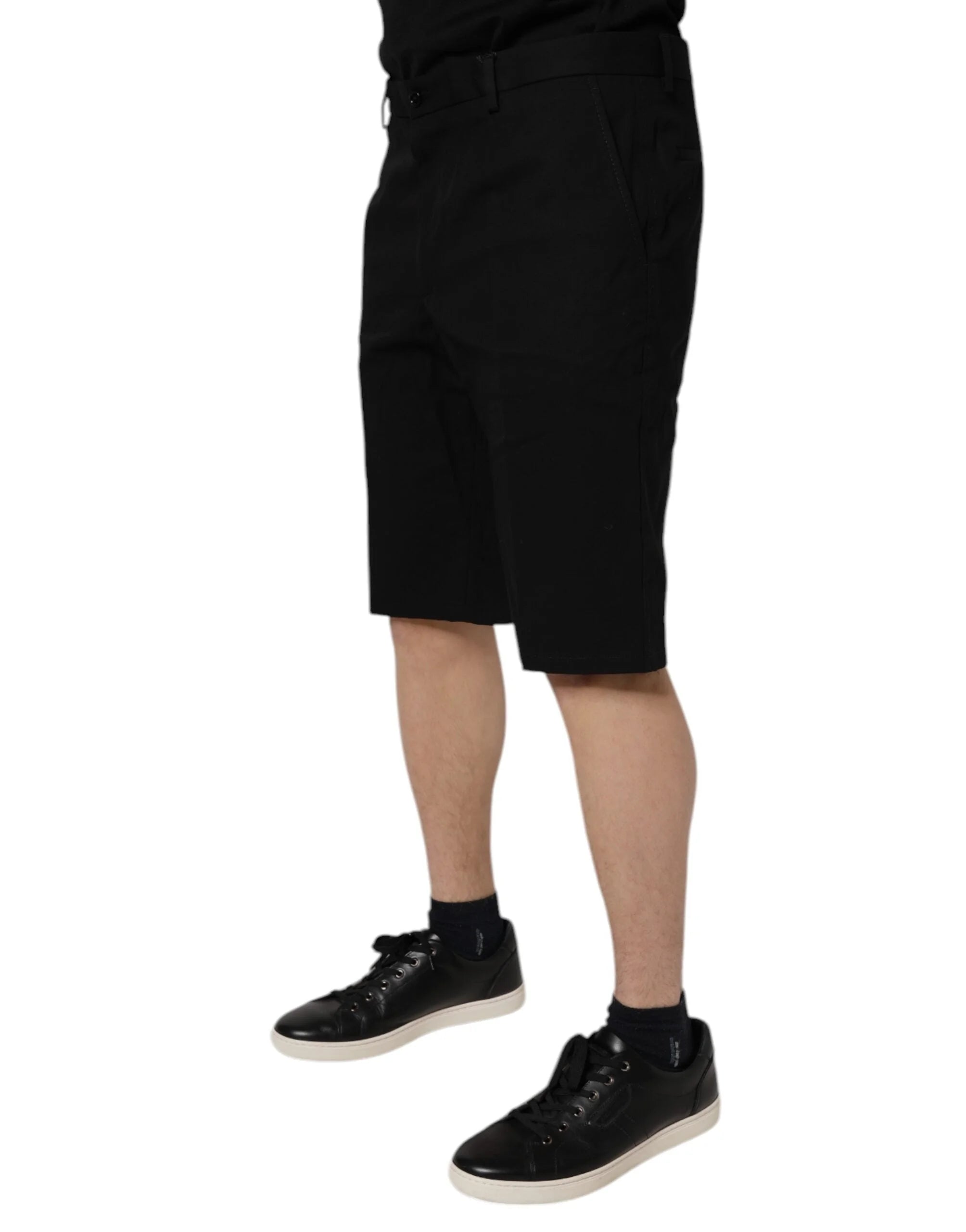 Dolce & Gabbana Black Cotton Stretch Mid Waist Bermuda Shorts - Bermudas