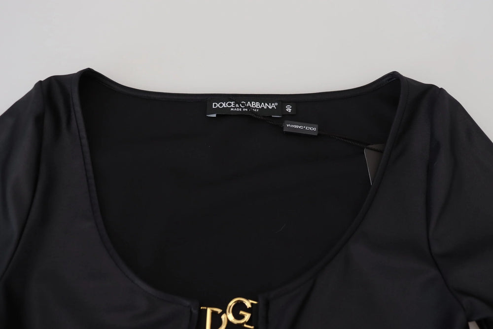 Dolce & Gabbana Black Cotton Stretch Open Chest 3/4 Sleeve Top - IT40|S - Blouses
