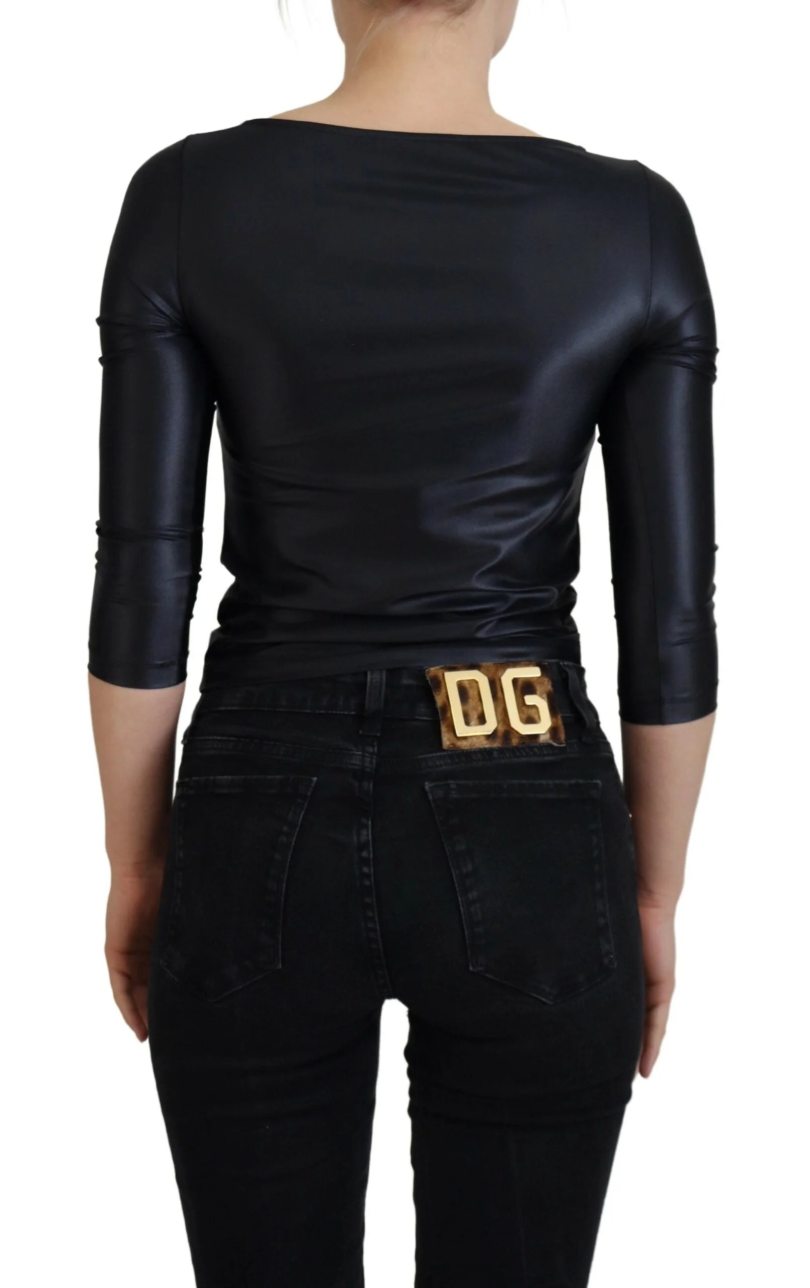 Dolce & Gabbana Black Cotton Stretch Open Chest 3/4 Sleeve Top - IT40|S - Blouses