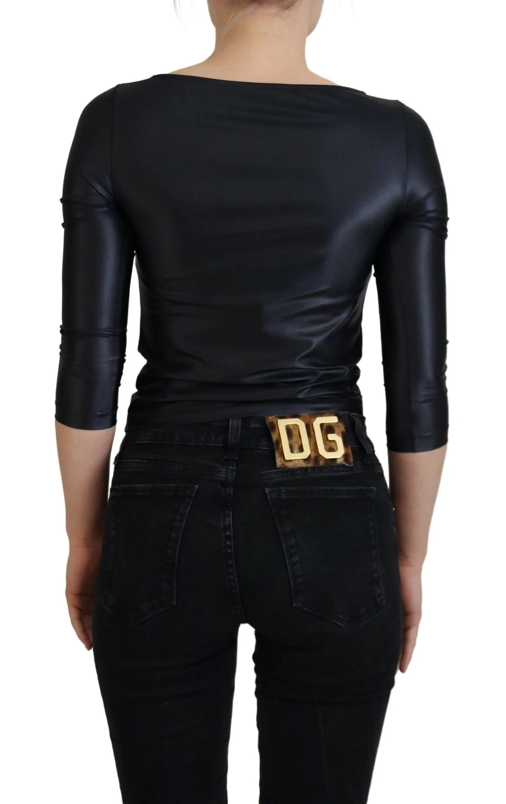 Dolce & Gabbana Black Cotton Stretch Open Chest 3/4 Sleeve Top - IT40|S - Blouses
