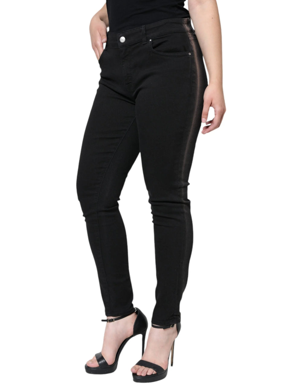 Dolce & Gabbana Musta Puuvillastriimaus Skinny Farkut - IT46|XL