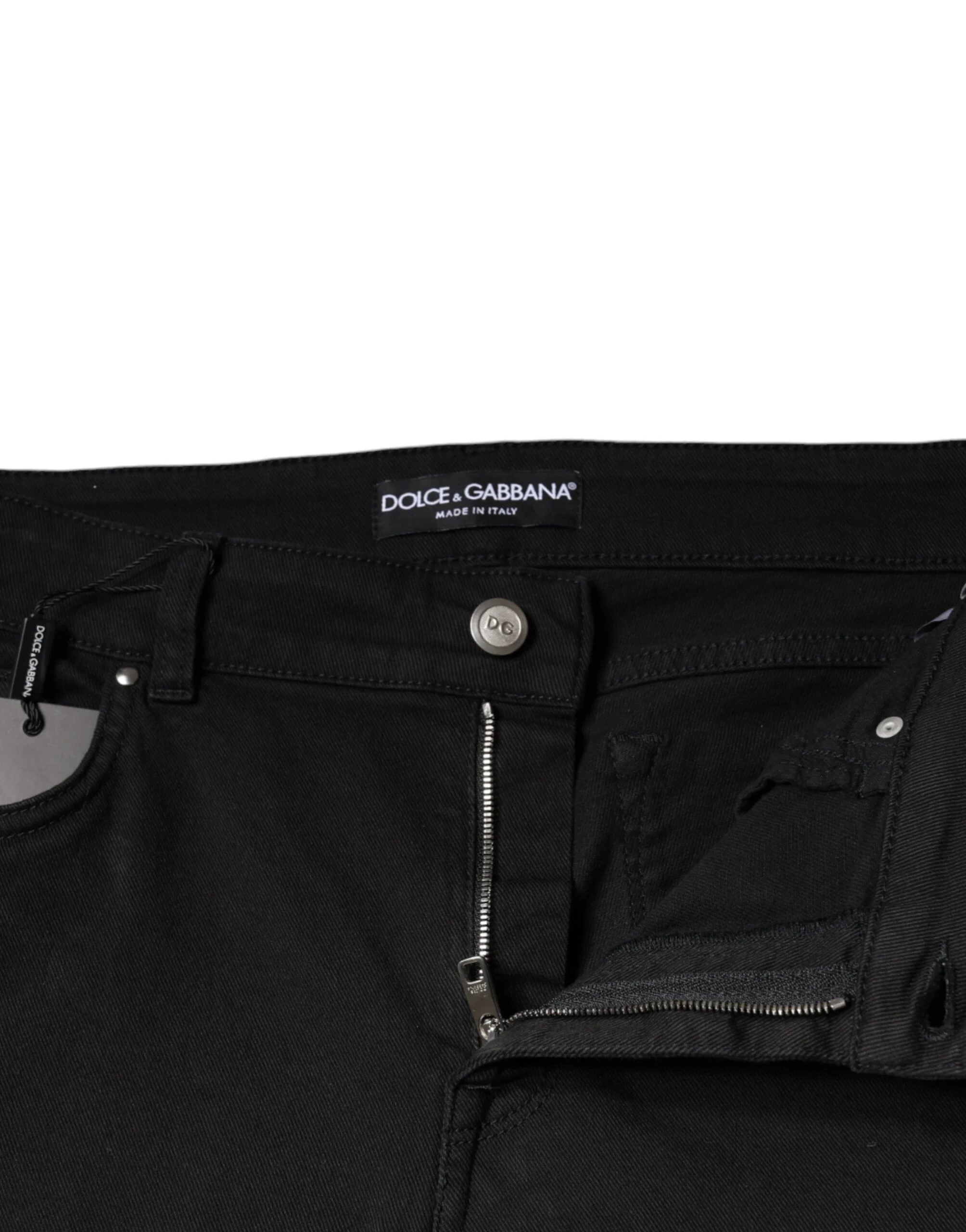Dolce & Gabbana Musta Puuvillastriimaus Skinny Farkut - IT46|XL