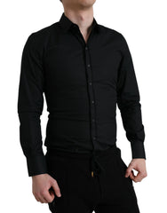 Dolce & Gabbana Black Cotton Stretch Slim Formal Dress Shirt - IT38 | XS - Shirts