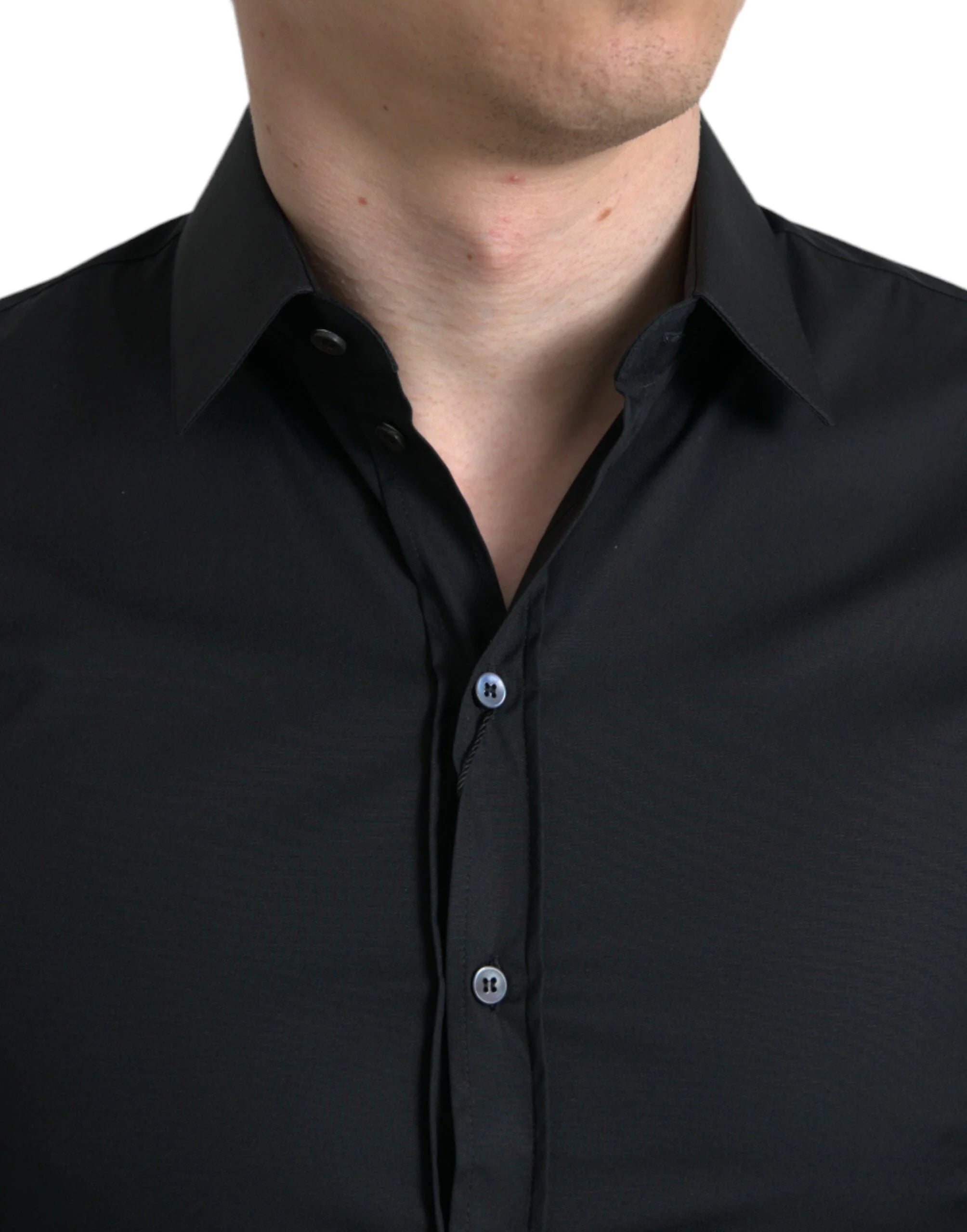 Dolce & Gabbana Black Cotton Stretch Slim Formal Dress Shirt - IT38 | XS - Shirts