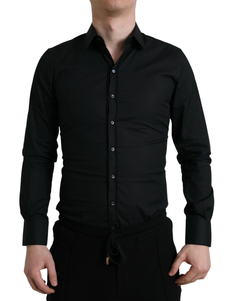 Dolce & Gabbana Black Cotton Stretch Slim Formal Dress Shirt - IT38 | XS - Shirts