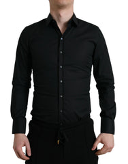 Dolce & Gabbana Black Cotton Stretch Slim Formal Dress Shirt - IT38 | XS - Shirts