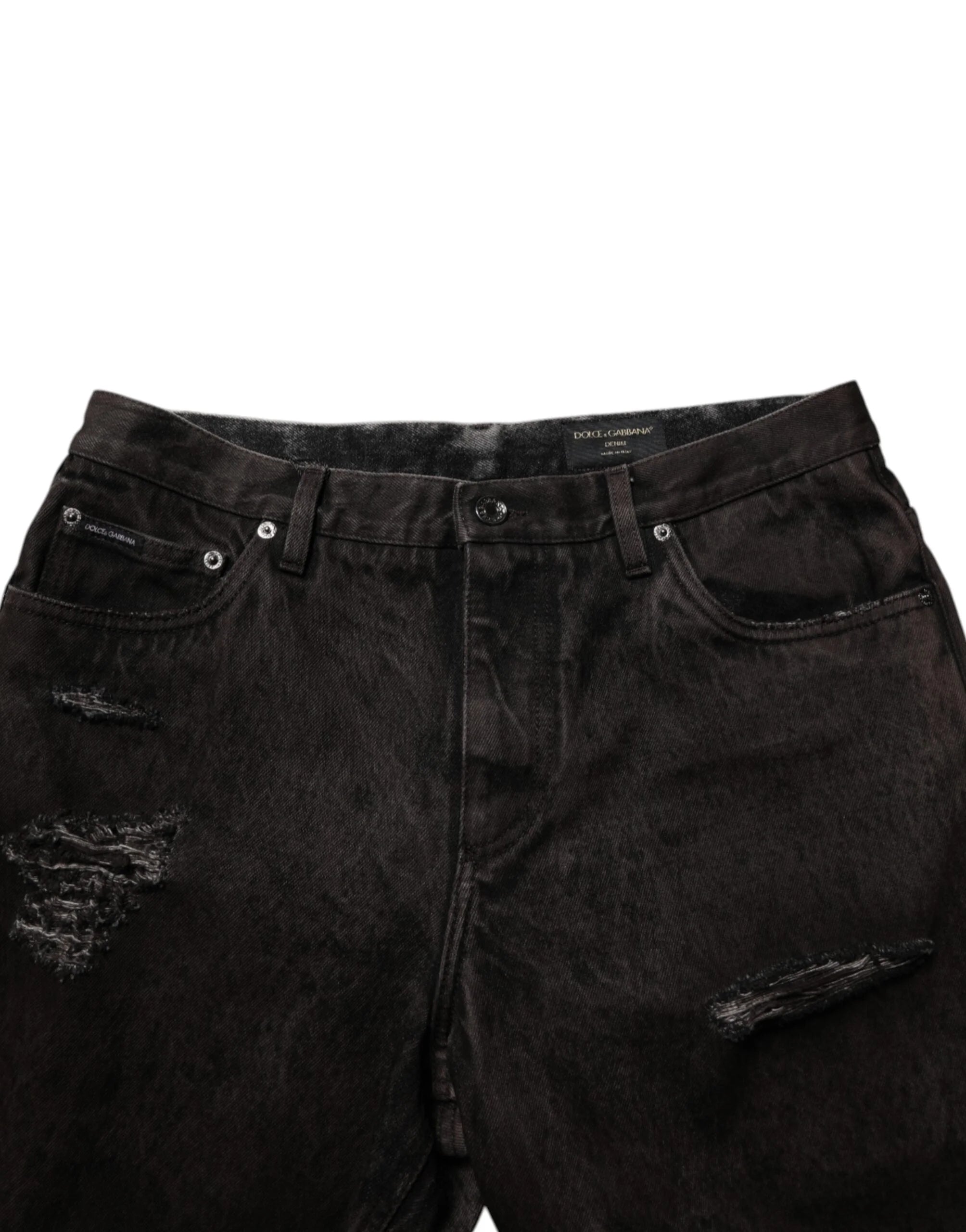 Dolce & Gabbana Black Cotton Tattered Denim Men Bermuda Short - IT48 | M - Bermudas