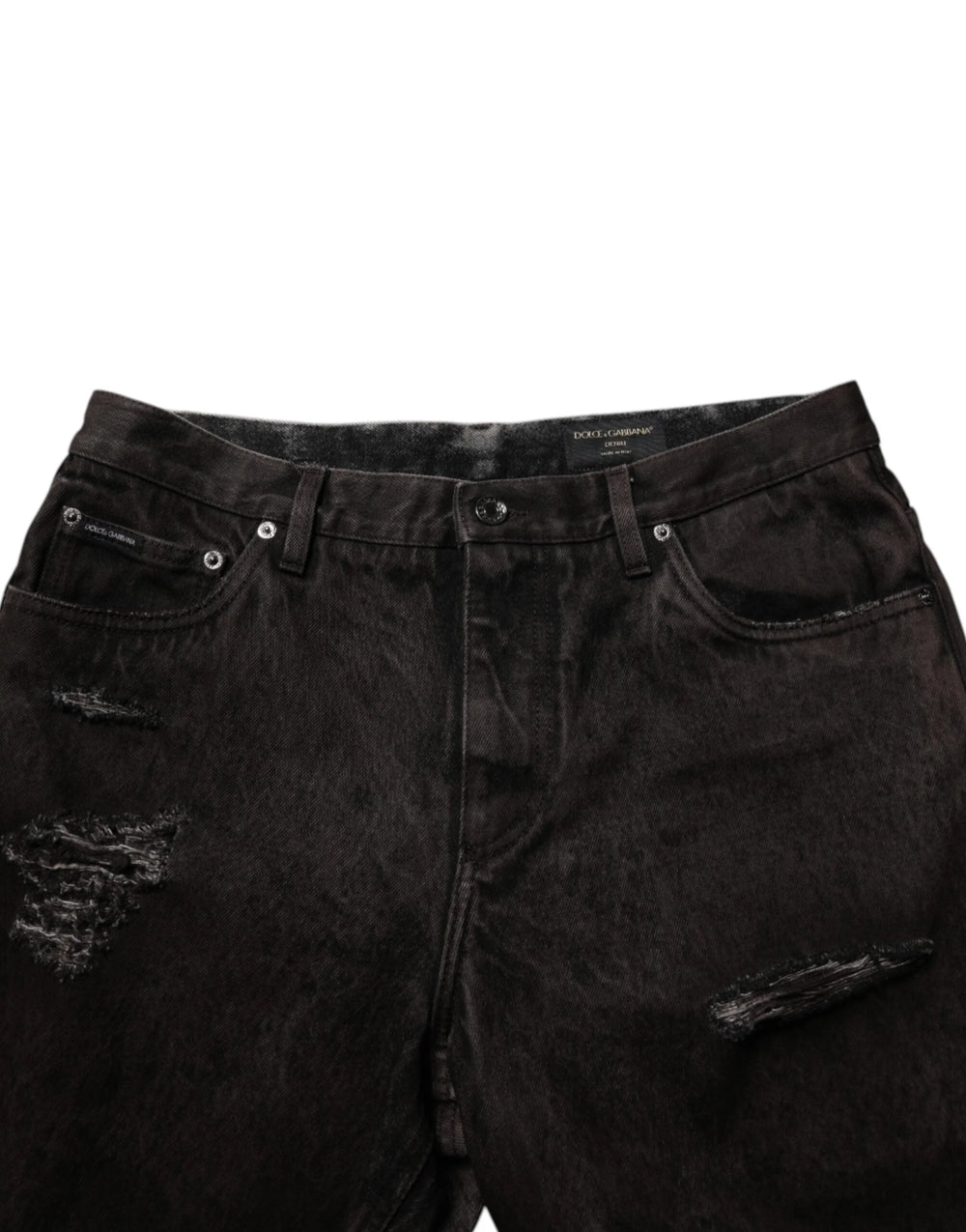 Dolce & Gabbana Black Cotton Tattered Denim Men Bermuda Short - IT48 | M - Bermudas