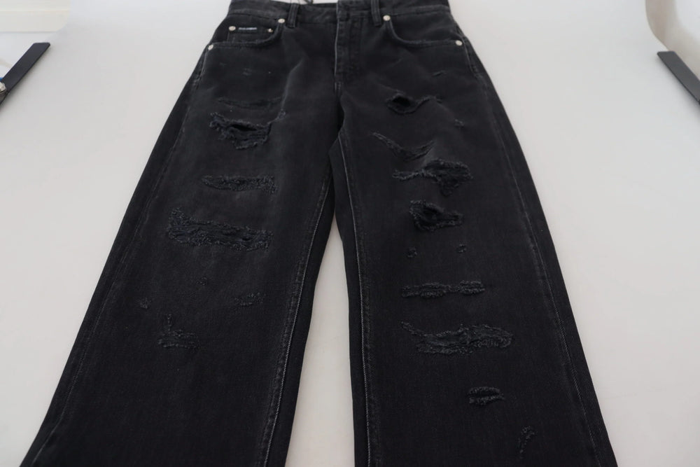Dolce & Gabbana Black Cotton Tattered High Waist Denim Jeans - IT40|S - Jeans
