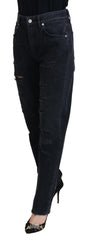 Dolce & Gabbana Black Cotton Tattered High Waist Denim Jeans - IT40|S - Jeans