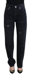 Dolce & Gabbana Black Cotton Tattered High Waist Denim Jeans - IT40|S - Jeans