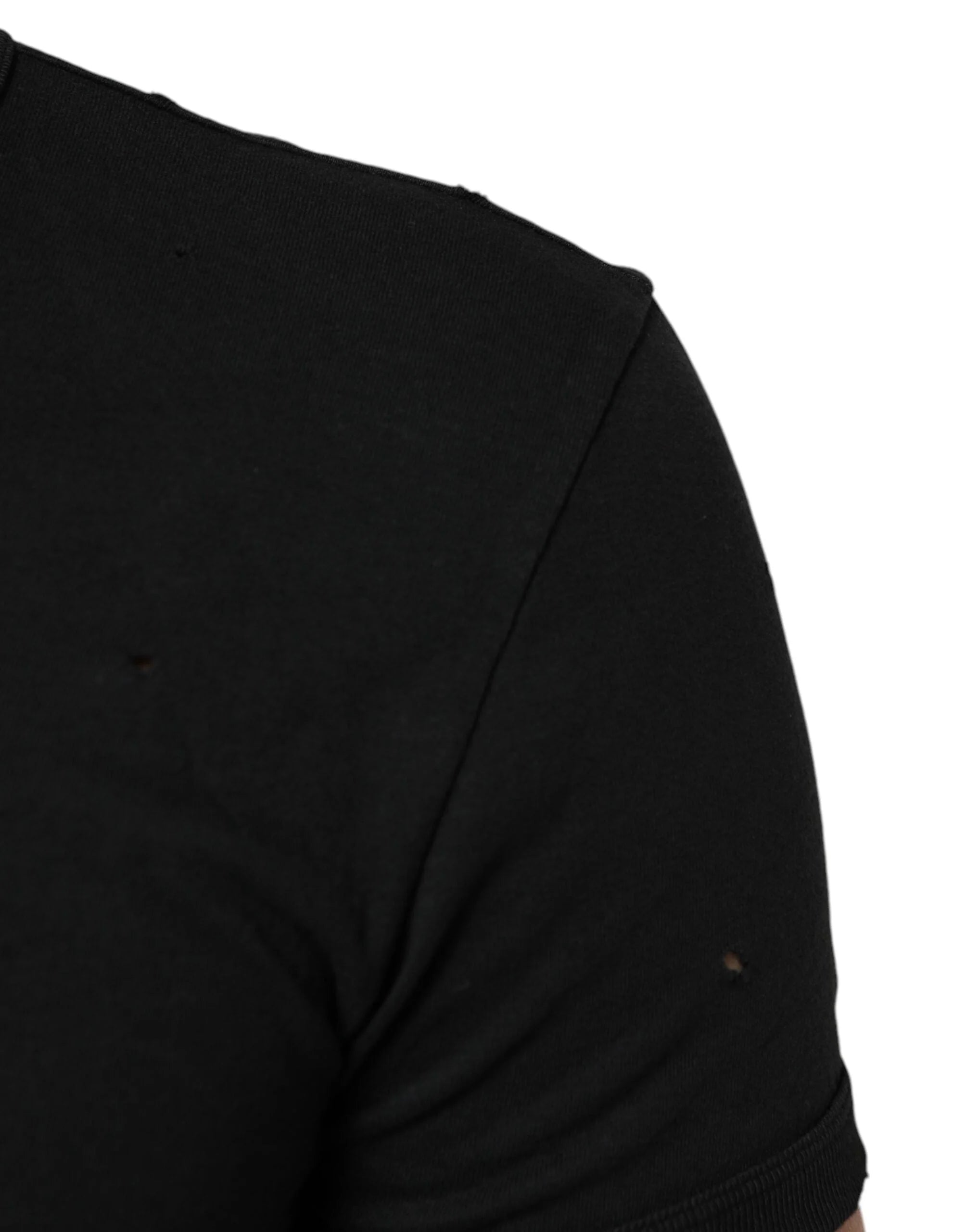 Dolce & Gabbana Black Cotton Tattered Logo V-Neck Men T-shirt - IT44 | XS