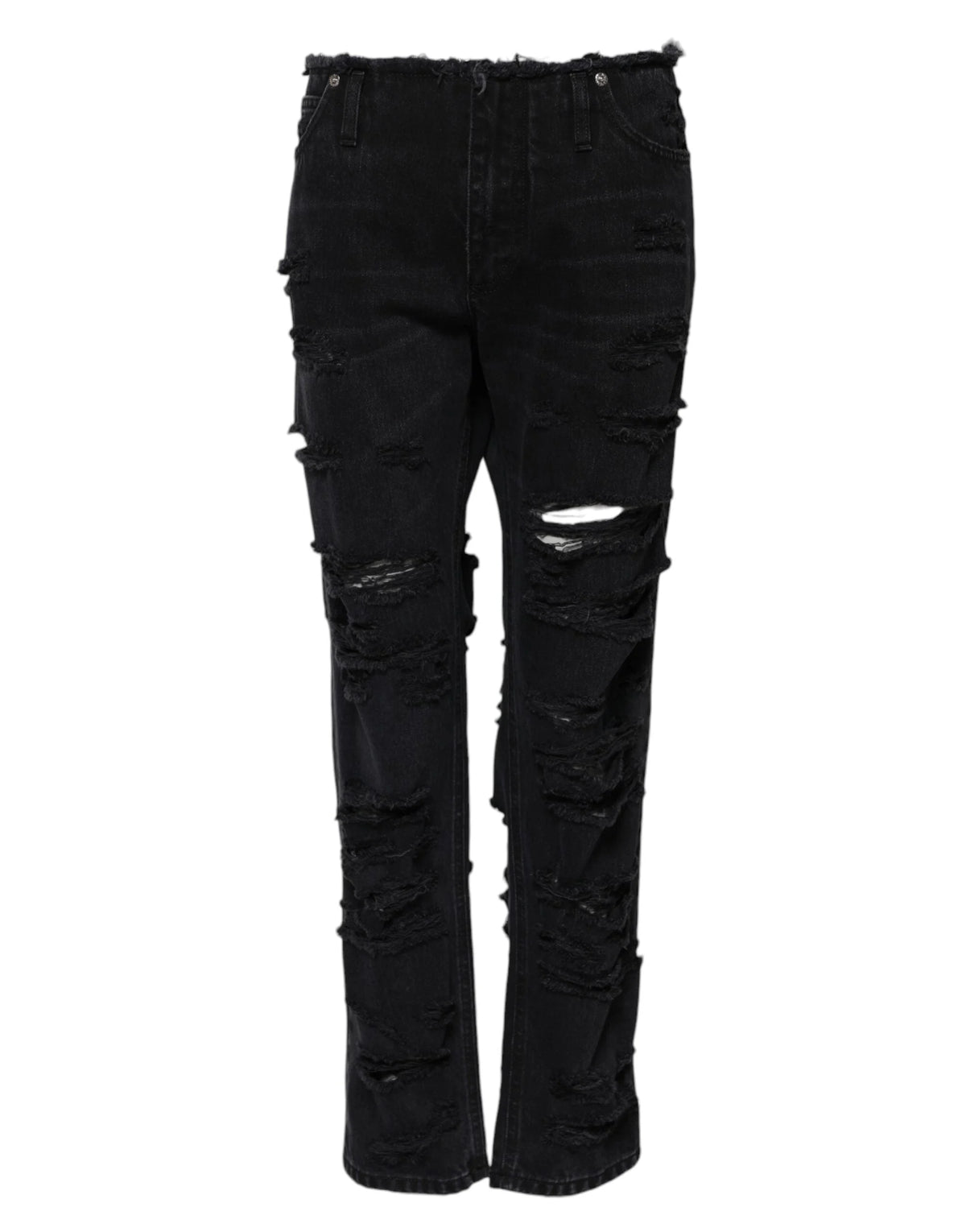 Dolce & Gabbana Black Cotton Tattered Mid Waist Denim Jeans - IT40|S