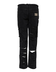 Dolce & Gabbana Black Cotton Tattered Mid Waist Denim Jeans - IT40|S - Jeans
