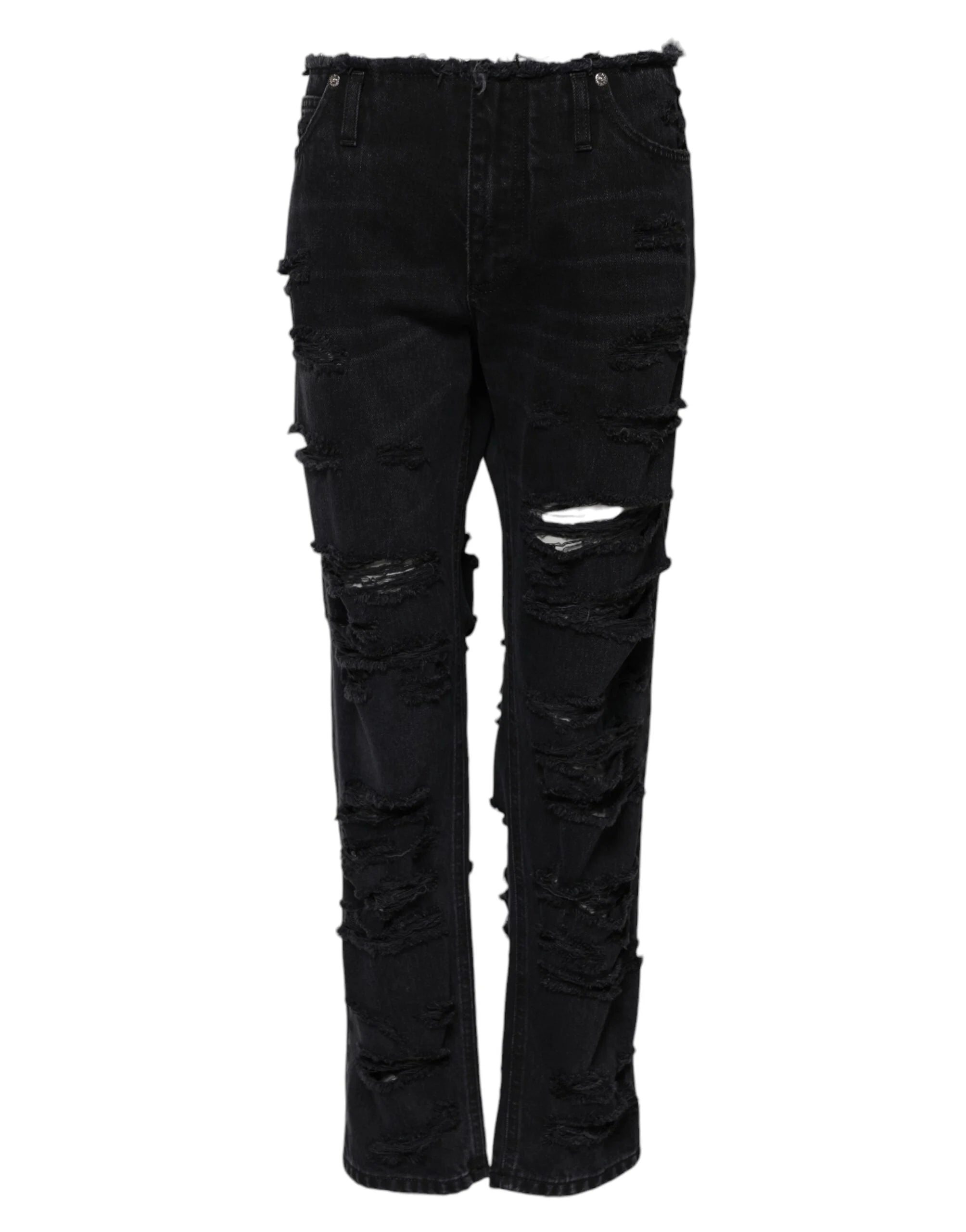 Dolce & Gabbana Black Cotton Tattered Mid Waist Denim Jeans - IT40|S