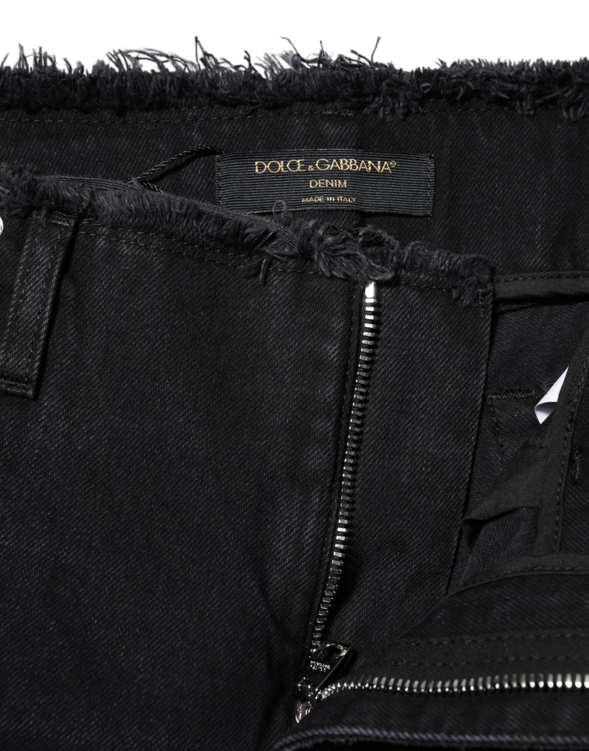 Dolce & Gabbana Black Cotton Tattered Mid Waist Denim Jeans - IT40|S